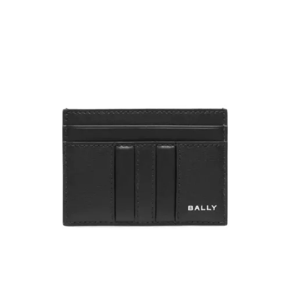 Bally Elegant Leather Card Case Unisex One Size Black Silver-Tone Logo Lettering
